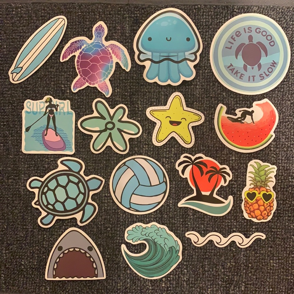 Pack of 15 stickers (beach/ocean theme)